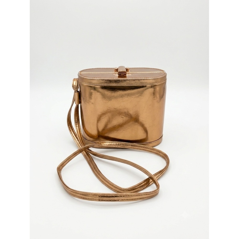 Vintage Crossbody Camera Bag Y2K 90s Hard Shell Box Small Copper Metallic Oval